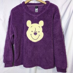 Disney Purple Winnie‎ The Pooh Fleece Sleep Top Soft Warm Oversized Sz L (12-14)